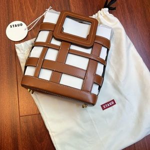 BNWT STAUD Mini Plaid Shirley with brown canvas interior crossbody
